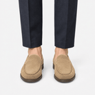 Suede slip on loafers with apron stitching - AntoniosClothing - Sand