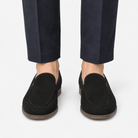 Suede slip on loafers with apron stitching - AntoniosClothing - Black