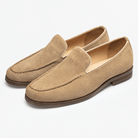 Suede slip on loafers with apron stitching - AntoniosClothing - Sand