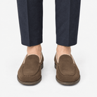 Suede slip on loafers with apron stitching - AntoniosClothing - Brown