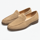 Suede slip on loafers with apron stitching in sand, product cover