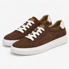 Suede sneakers with contrast heel tabs in brown, product cover
