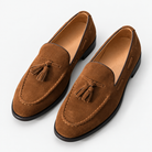 Suede tassel loafers with rubber soles in tan, product cover