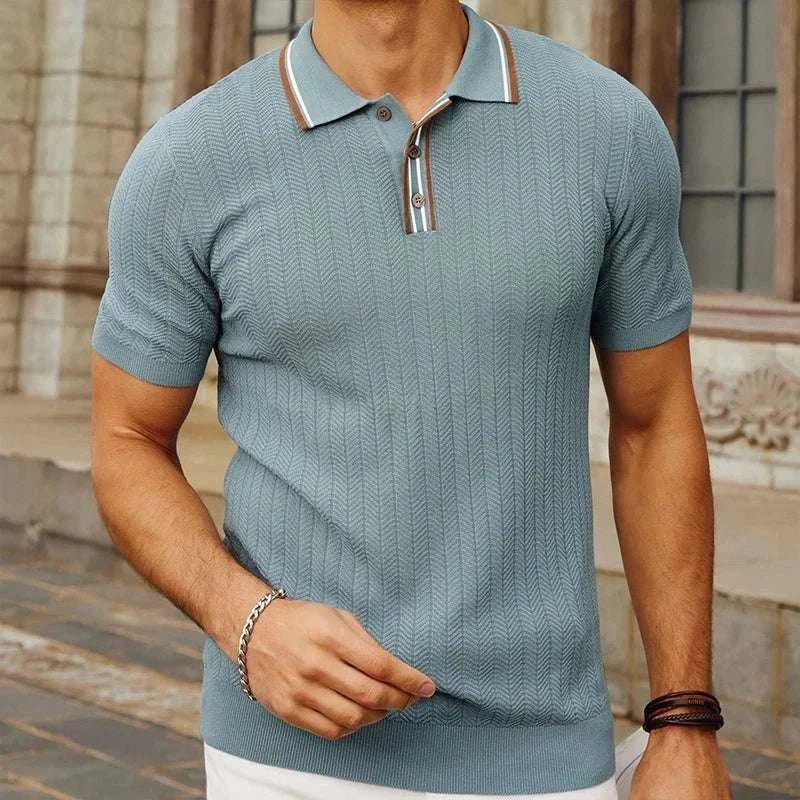 Summer knit regular polo t-shirt - Light blue - Antonios