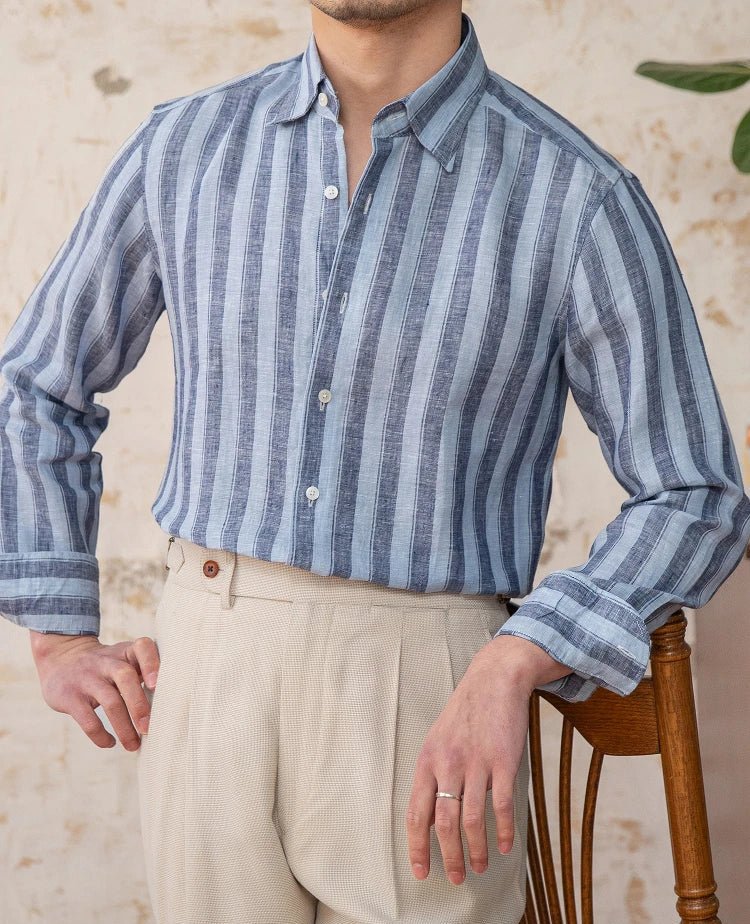 Summer thin linen strip casual shirt - Antonios