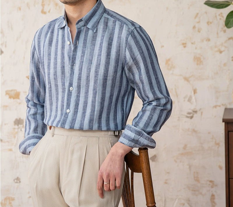 Summer thin linen strip casual shirt - Antonios