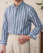 Summer thin linen strip casual shirt - Antonios