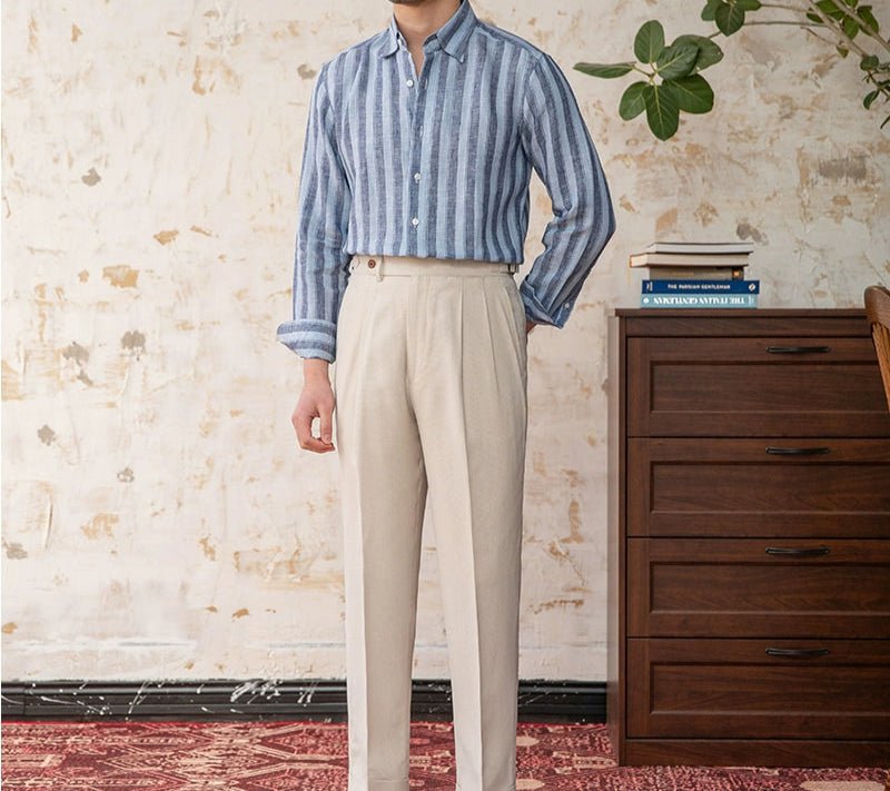 Summer thin linen strip casual shirt - Antonios