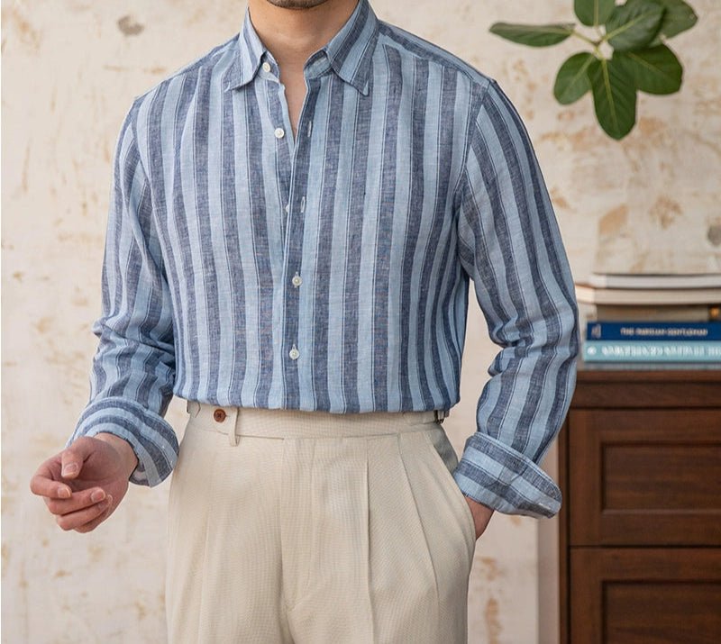 Summer thin linen strip casual shirt - Antonios