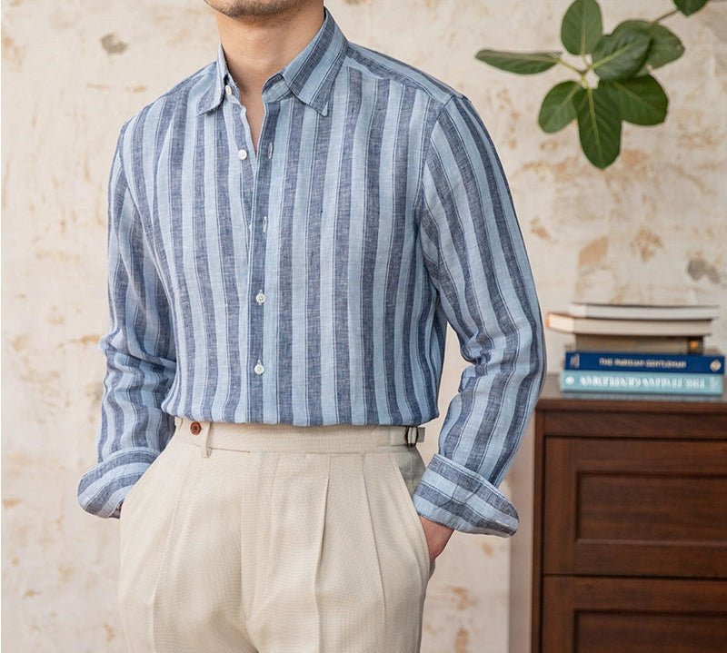 Summer thin linen strip casual shirt - Antonios