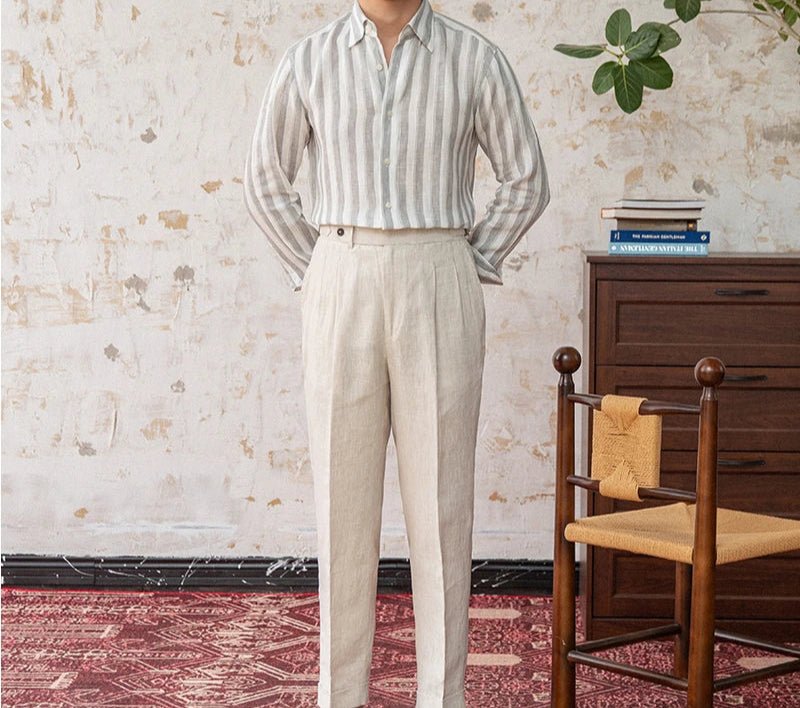 Summer thin linen strip casual shirt - Antonios