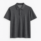 Textured lyocell short sleeve knit polo - AntoniosClothing - Charcoal