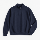 Textured quarter zip sweatshirt with raglan sleeves - AntoniosClothing - Navy blue
