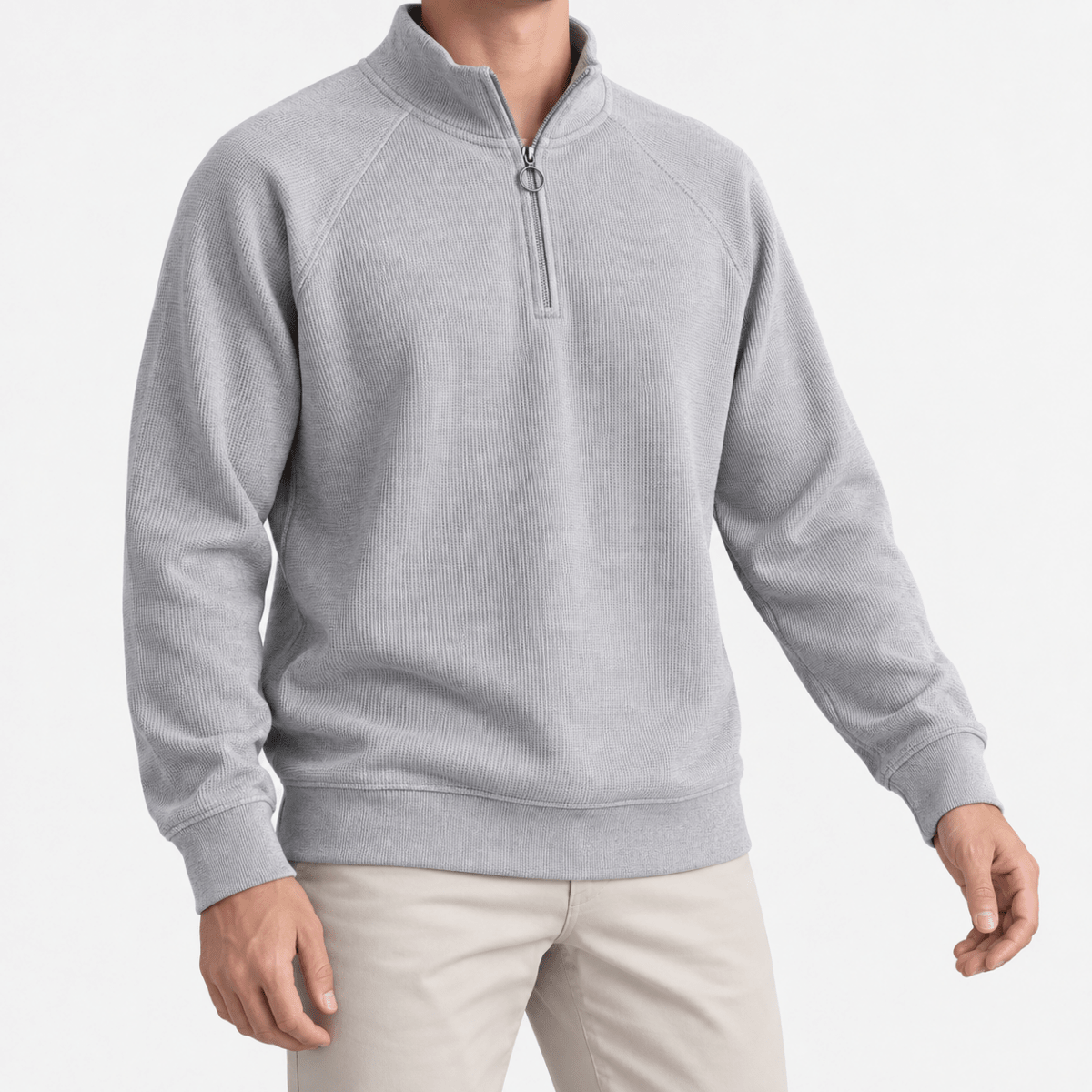 Textured quarter zip sweatshirt with raglan sleeves - AntoniosClothing - Light gray