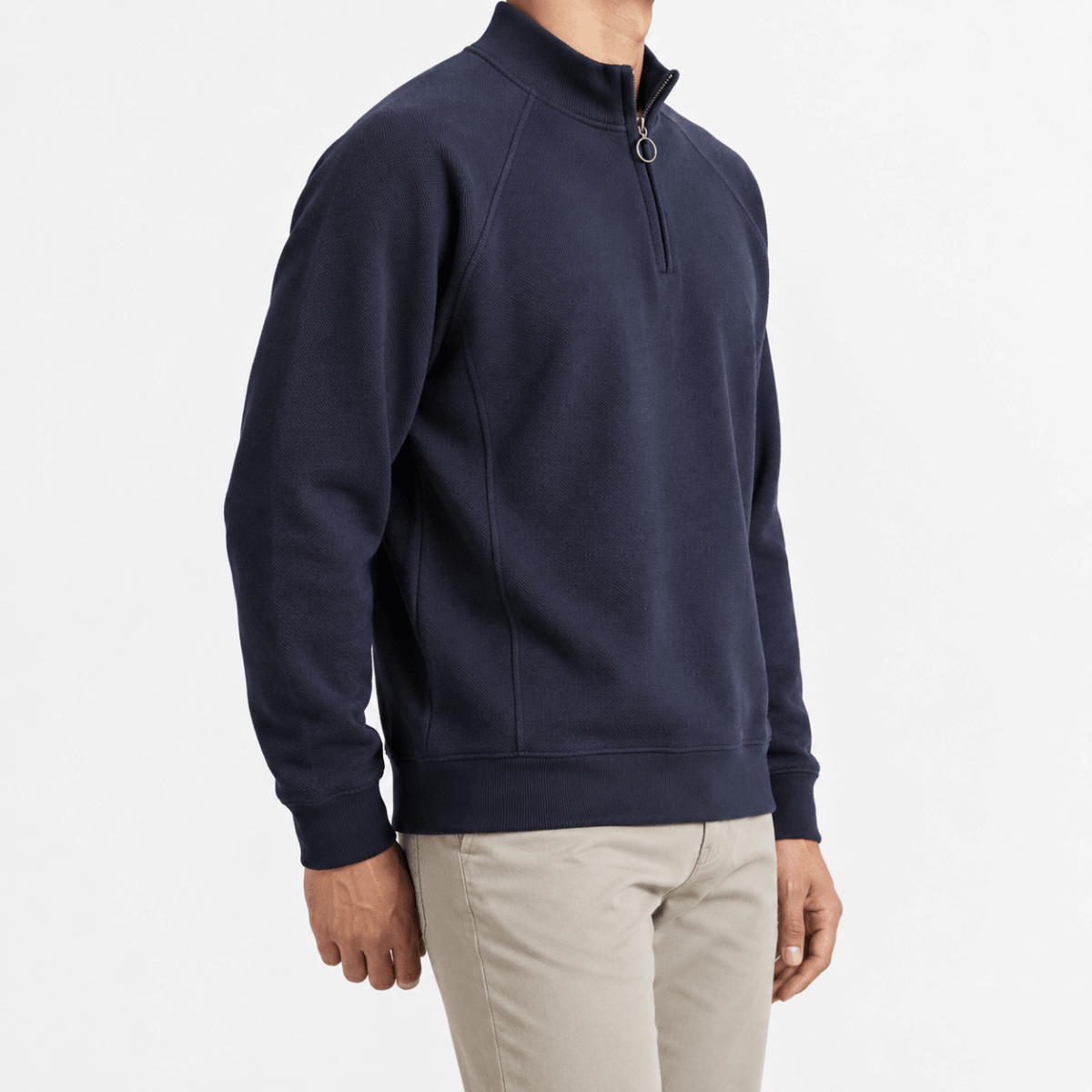 Textured quarter zip sweatshirt with raglan sleeves - AntoniosClothing - Navy blue