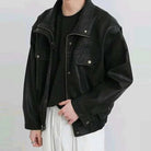 Turn - down PU leather vintage jacket - Antonios