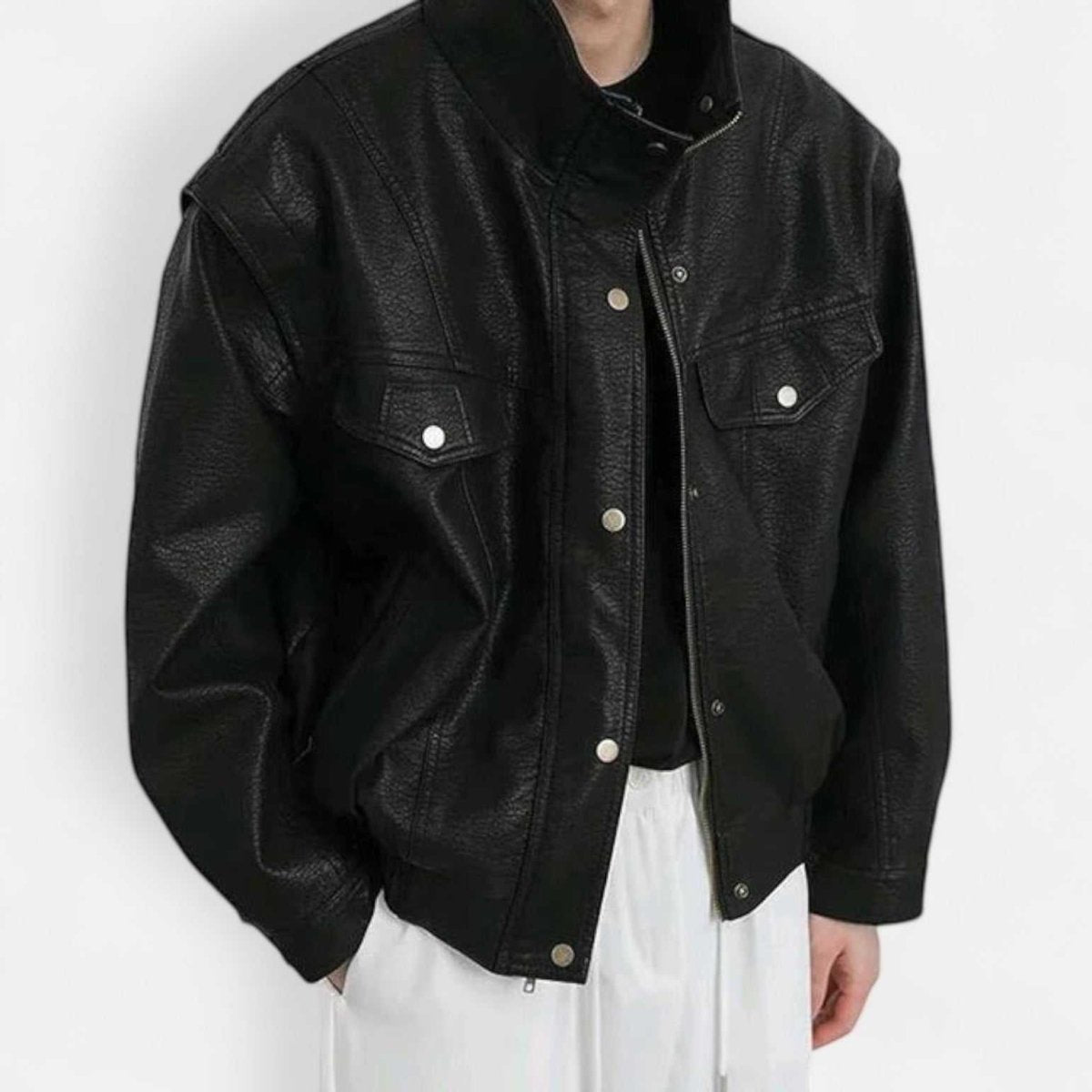 Turn - down PU leather vintage jacket - Antonios