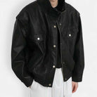 Turn - down PU leather vintage jacket - Antonios