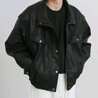 Turn - down PU leather vintage jacket - Antonios