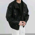 Turn - down PU leather vintage jacket - Antonios