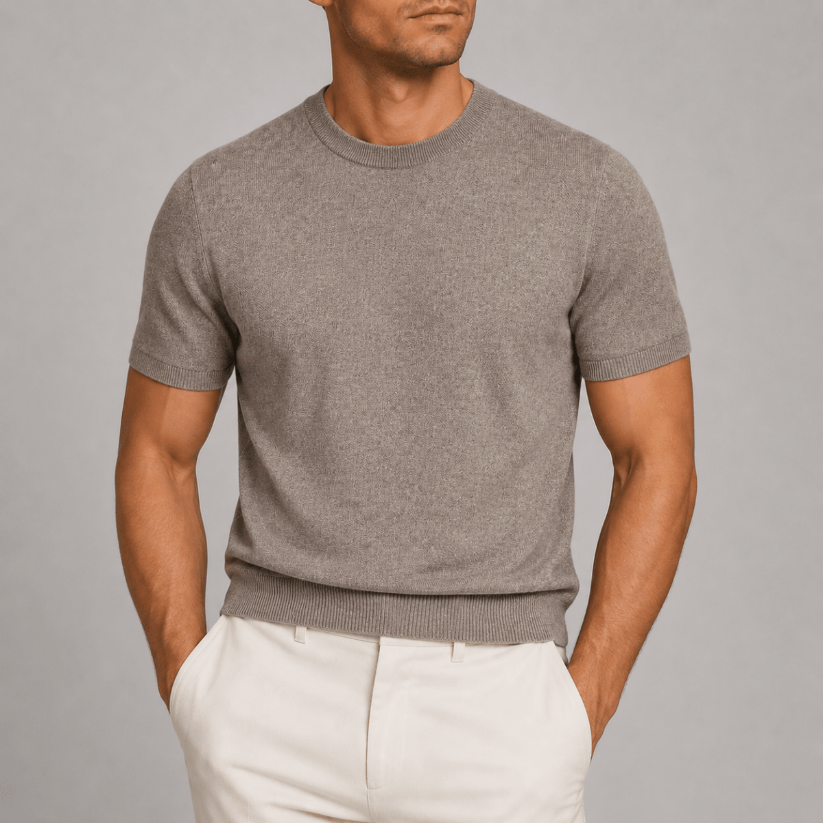 Vintage style casual t-shirt 100% combed cotton - AntoniosClothing - Mottled camel