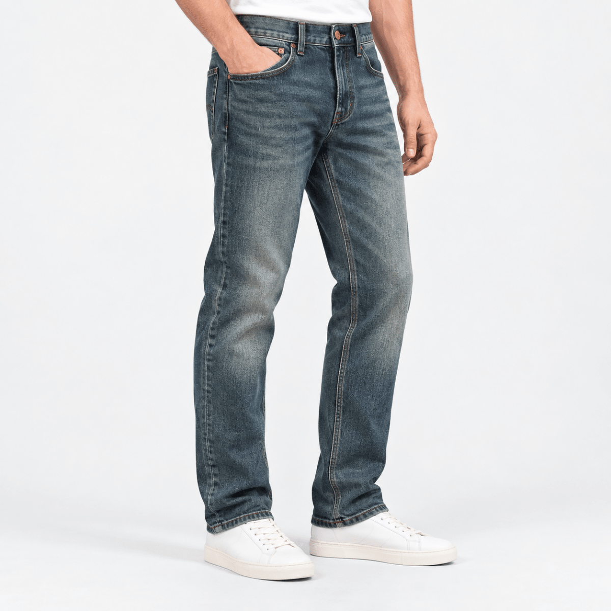 Vintage wash slim straight jeans - AntoniosClothing - Blue full length
