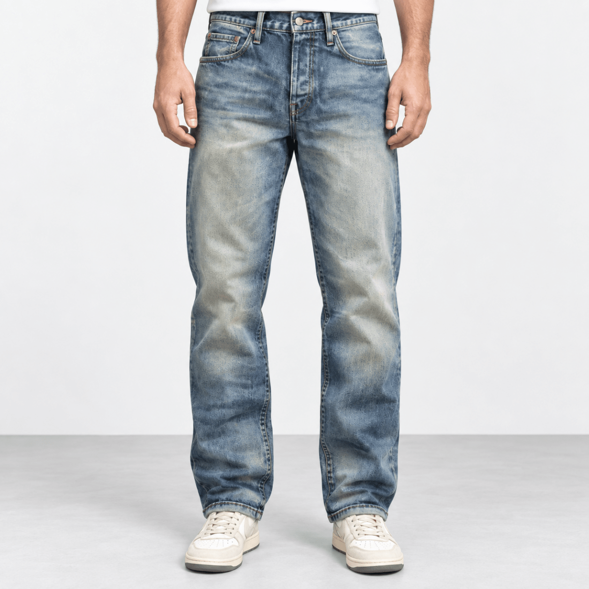 Vintage wash straight leg cotton jeans - AntoniosClothing - Vintage blue