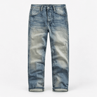 Vintage wash straight leg cotton jeans - AntoniosClothing - Vintage blue