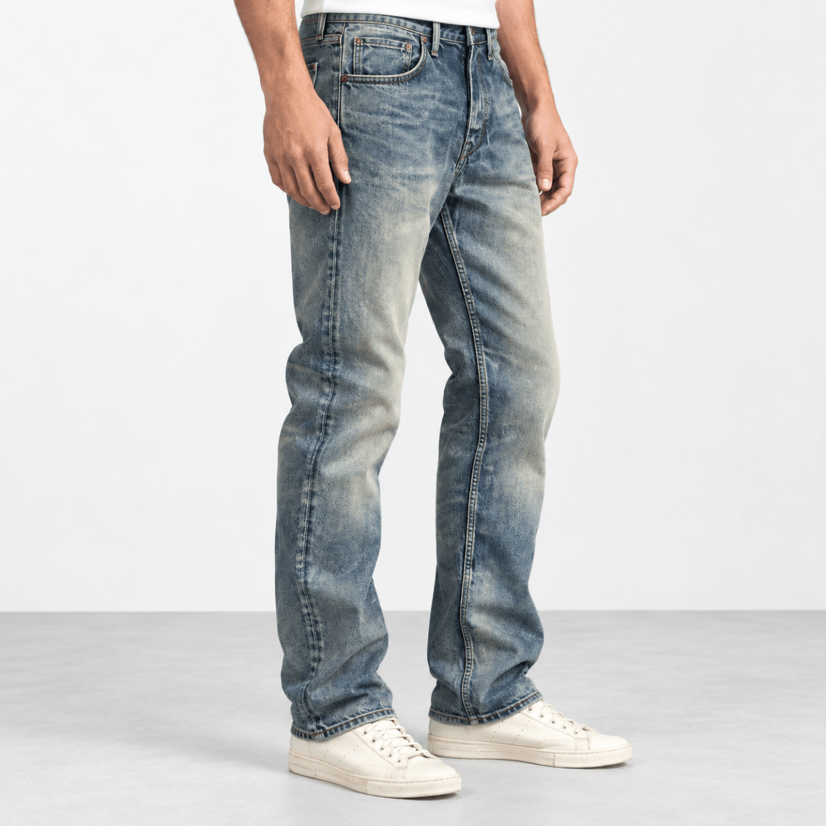 Vintage wash straight leg cotton jeans - AntoniosClothing - Vintage blue