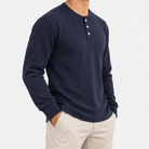 Waffle knit long sleeve henley - AntoniosClothing - Navy