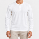 Waffle knit long sleeve henley - AntoniosClothing - White