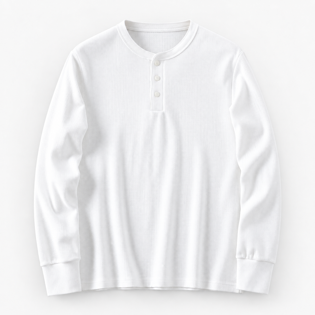 Waffle knit long sleeve henley in white, product cover