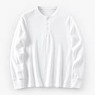 Waffle knit long sleeve henley in white, product cover