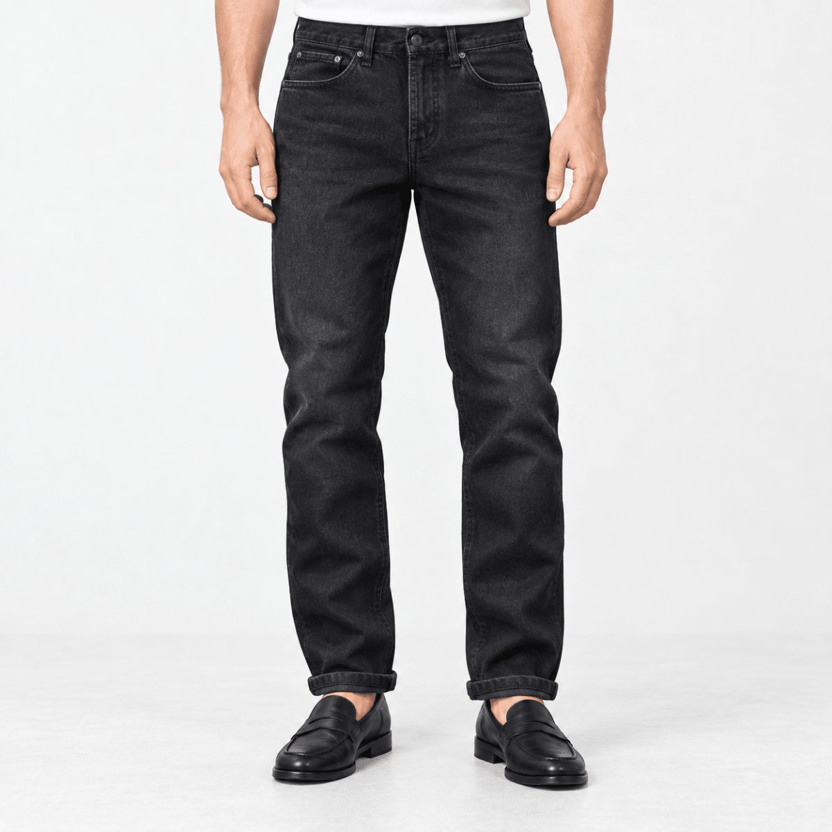 Washed black straight leg stretch jeans - AntoniosClothing - Washed black