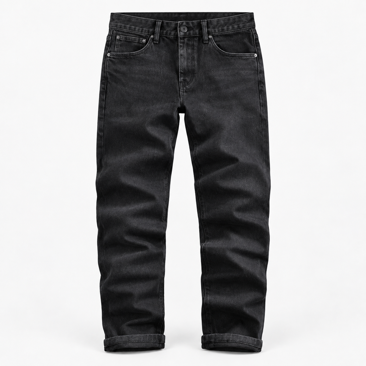 Washed black straight leg stretch jeans in washed black, product cover