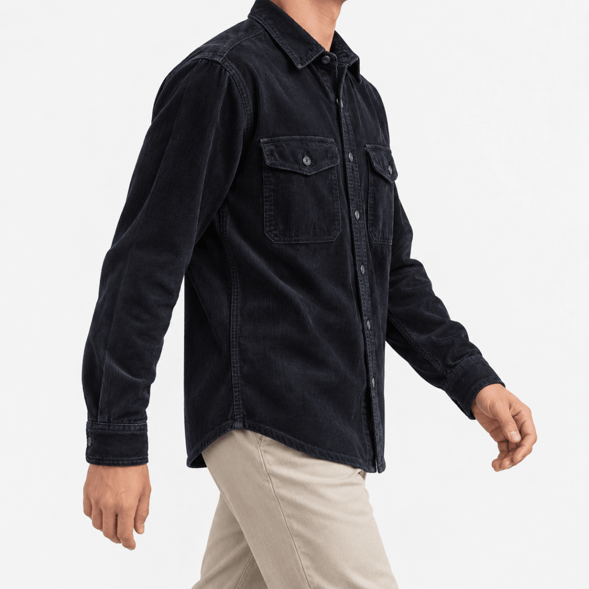 Washed cotton corduroy double pocket shirt - AntoniosClothing - Midnight blue