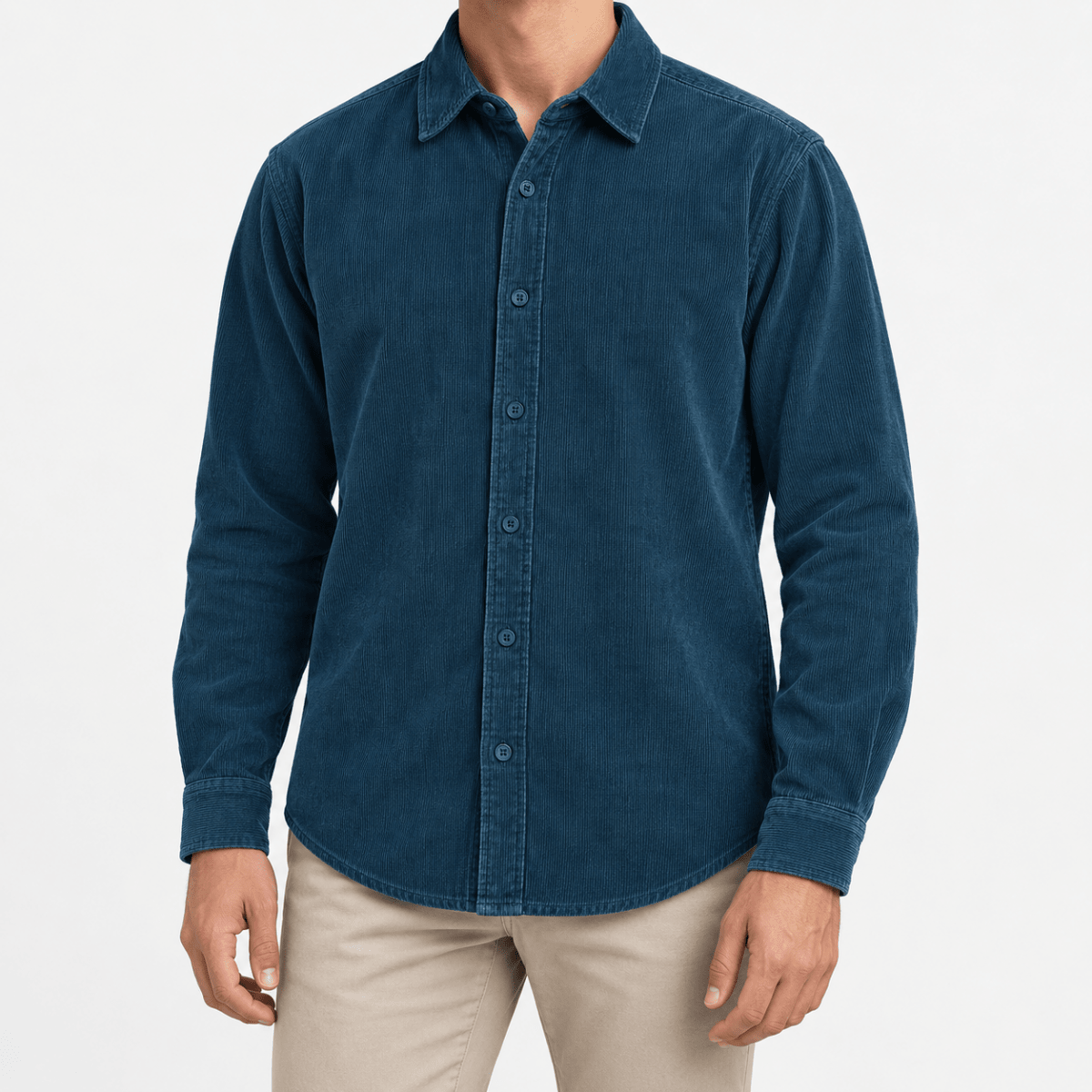 Washed cotton corduroy shirt with a clean front - AntoniosClothing - Teal