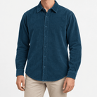 Washed cotton corduroy shirt with a clean front - AntoniosClothing - Teal