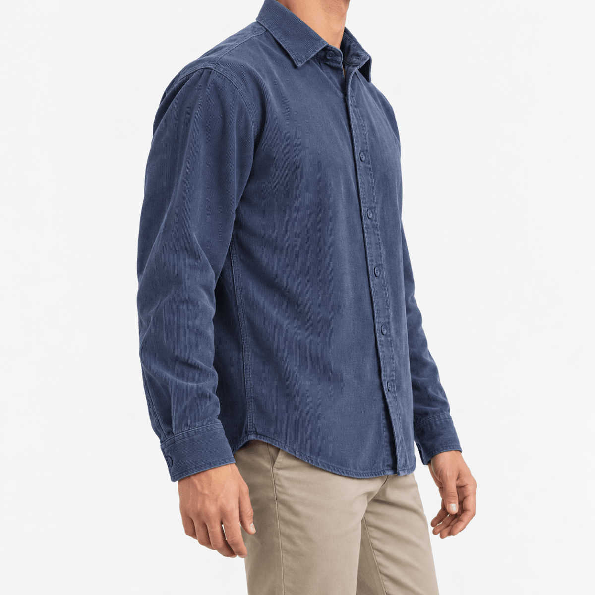 Washed cotton corduroy shirt with a clean front - AntoniosClothing - Slate blue