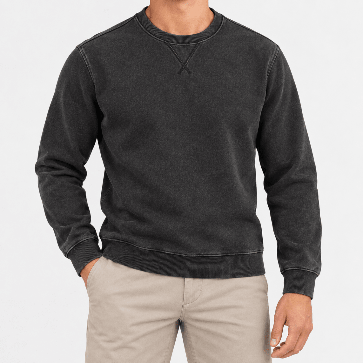 Washed cotton crew neck sweatshirt - AntoniosClothing - Washed black