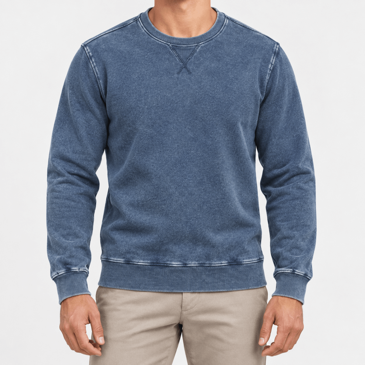 Washed cotton crew neck sweatshirt - AntoniosClothing - Washed blue