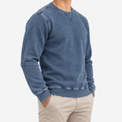 Washed cotton crew neck sweatshirt - AntoniosClothing - Washed blue
