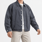 Washed cotton jacket with a gathered hem - AntoniosClothing - Slate gray