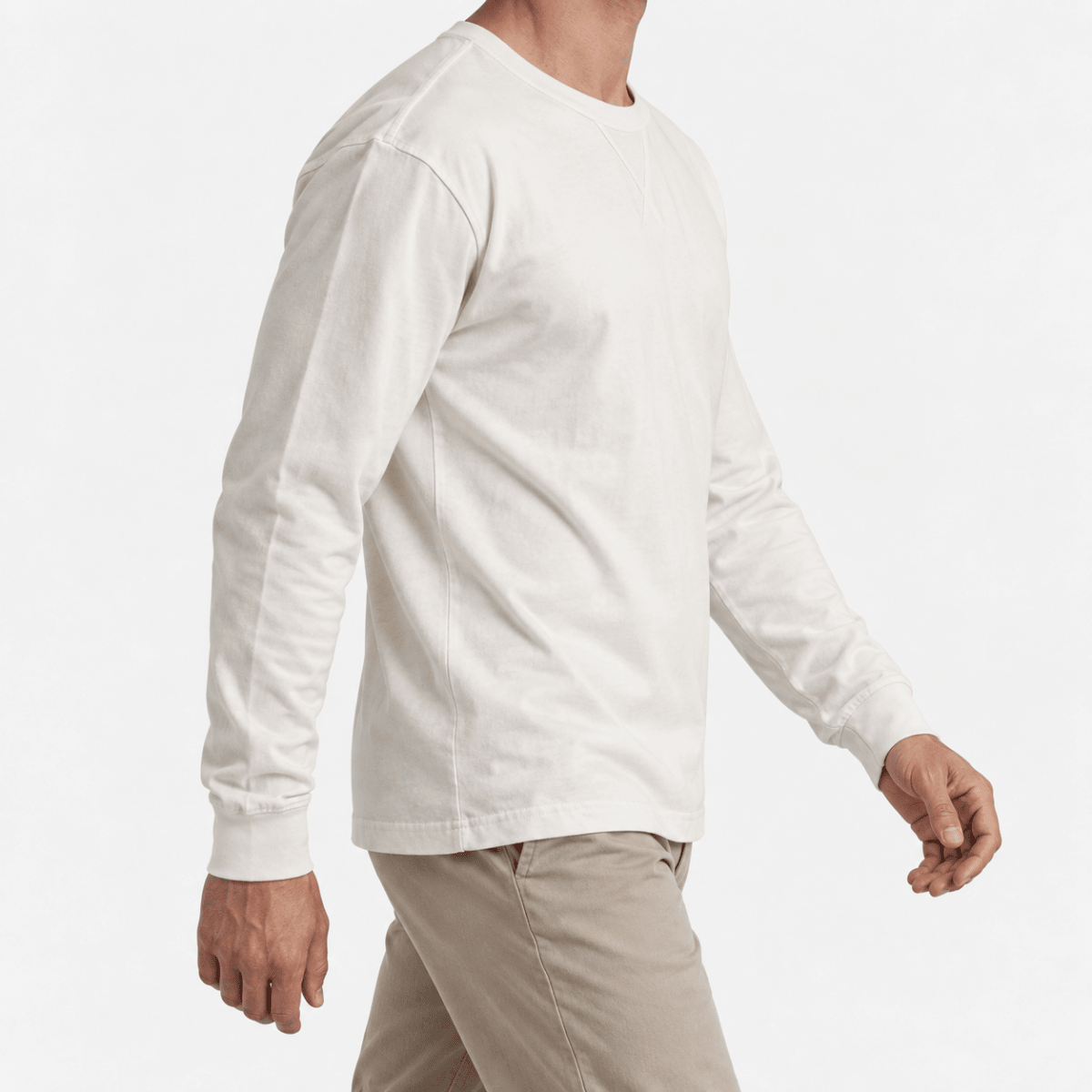 Washed cotton long sleeve jersey top - AntoniosClothing - Off-white