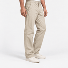 Washed cotton straight trousers with welt pockets - AntoniosClothing - Light khaki