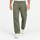 Washed cotton straight trousers with welt pockets - AntoniosClothing - Olive green