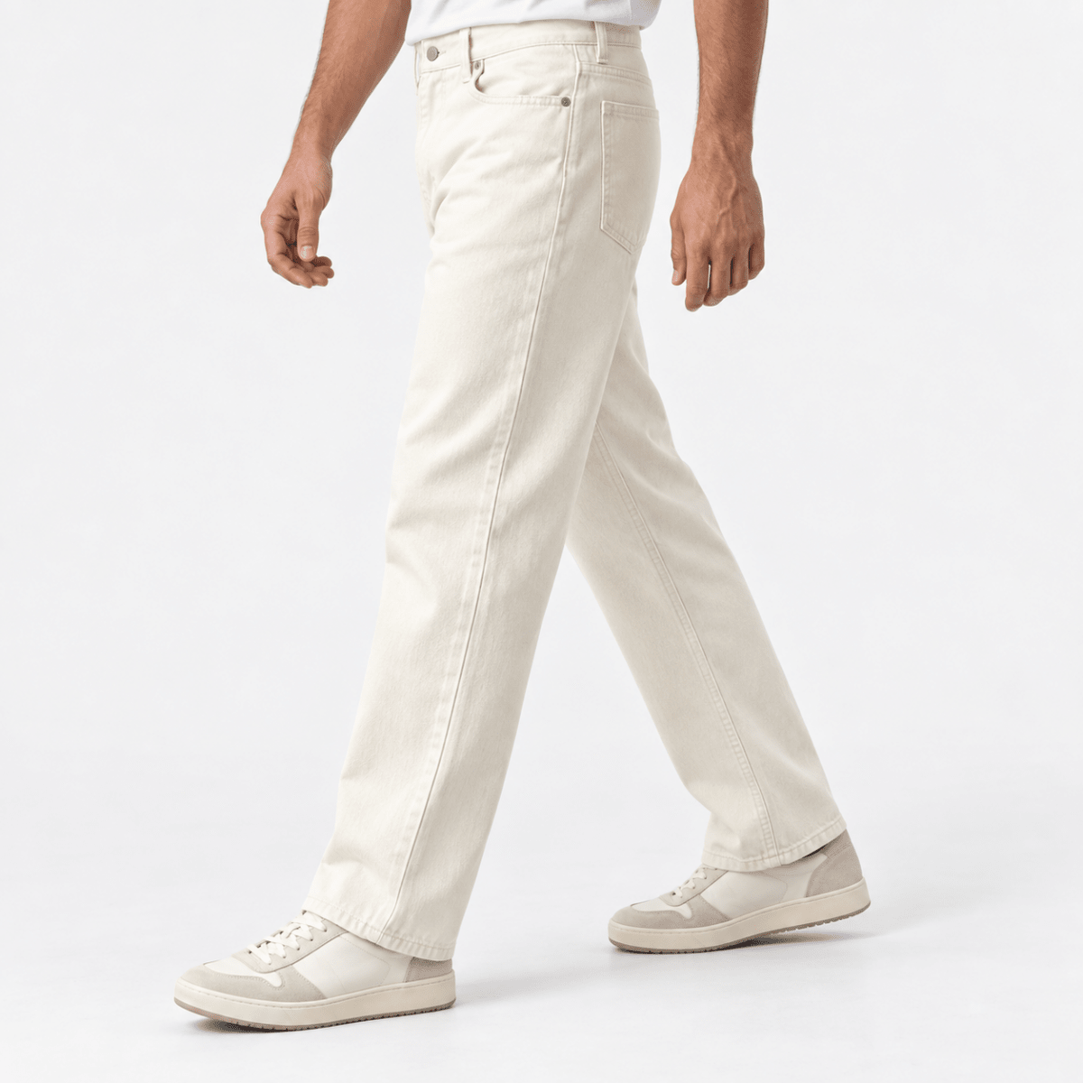 Washed cotton twill five pocket trousers - AntoniosClothing - Cream