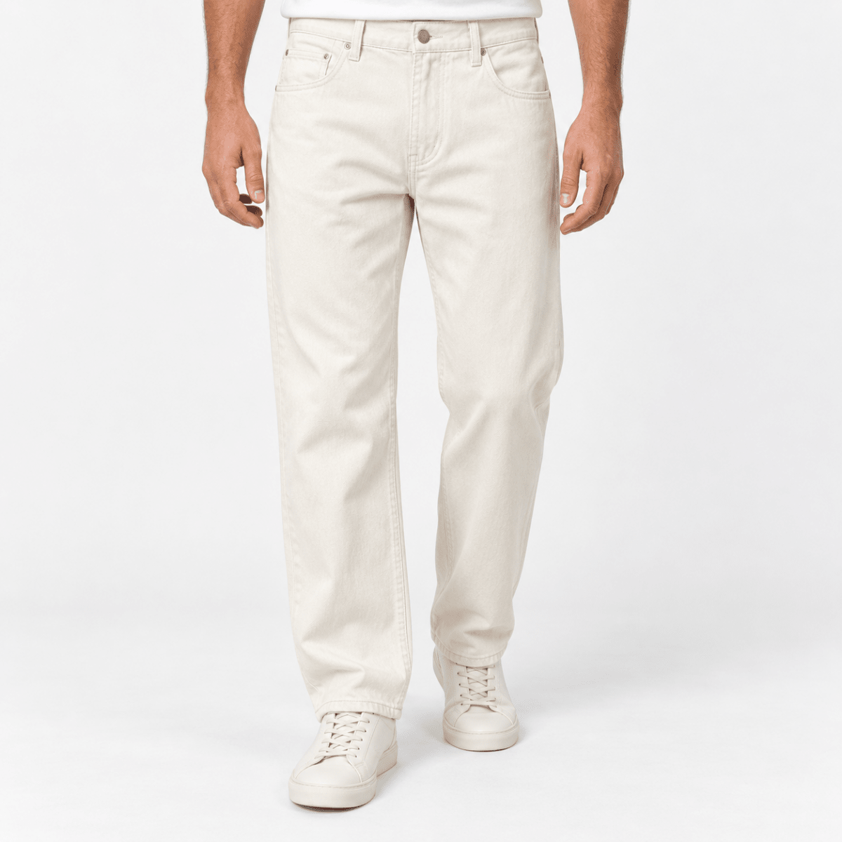 Washed cotton twill five pocket trousers - AntoniosClothing - Cream
