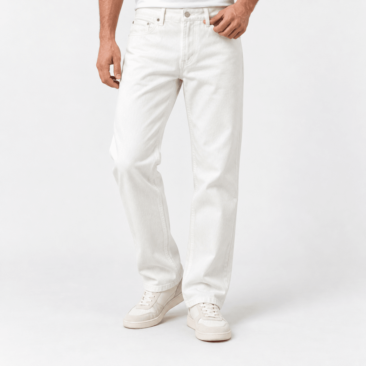 Washed cotton twill five pocket trousers - AntoniosClothing - White
