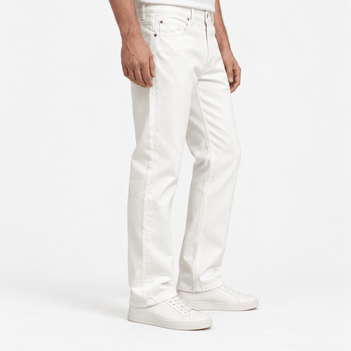 Washed cotton twill five pocket trousers - AntoniosClothing - White